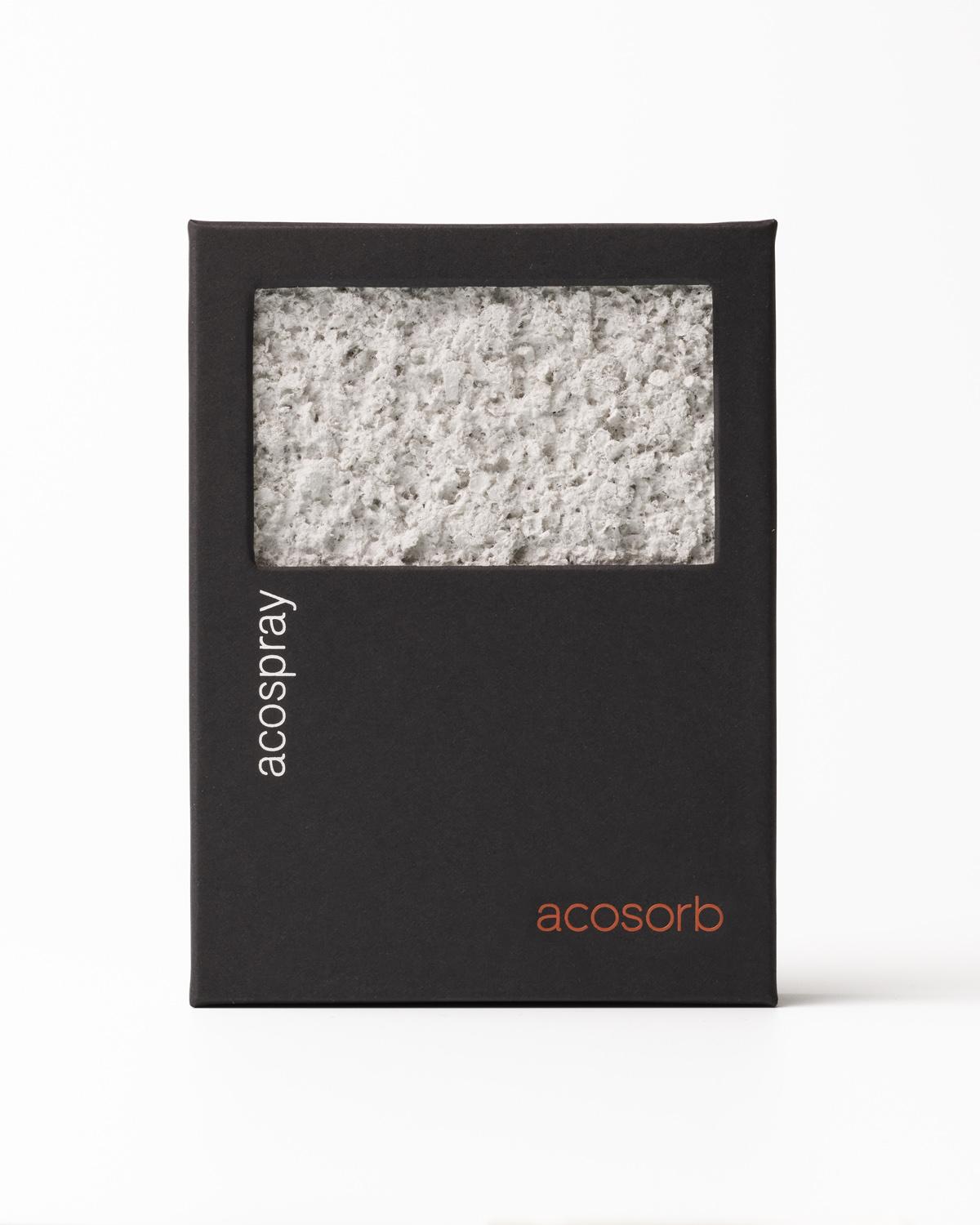 Sample board showing Acosorb Acospray DC2 2.0 Cool Grey acoustic spray texture