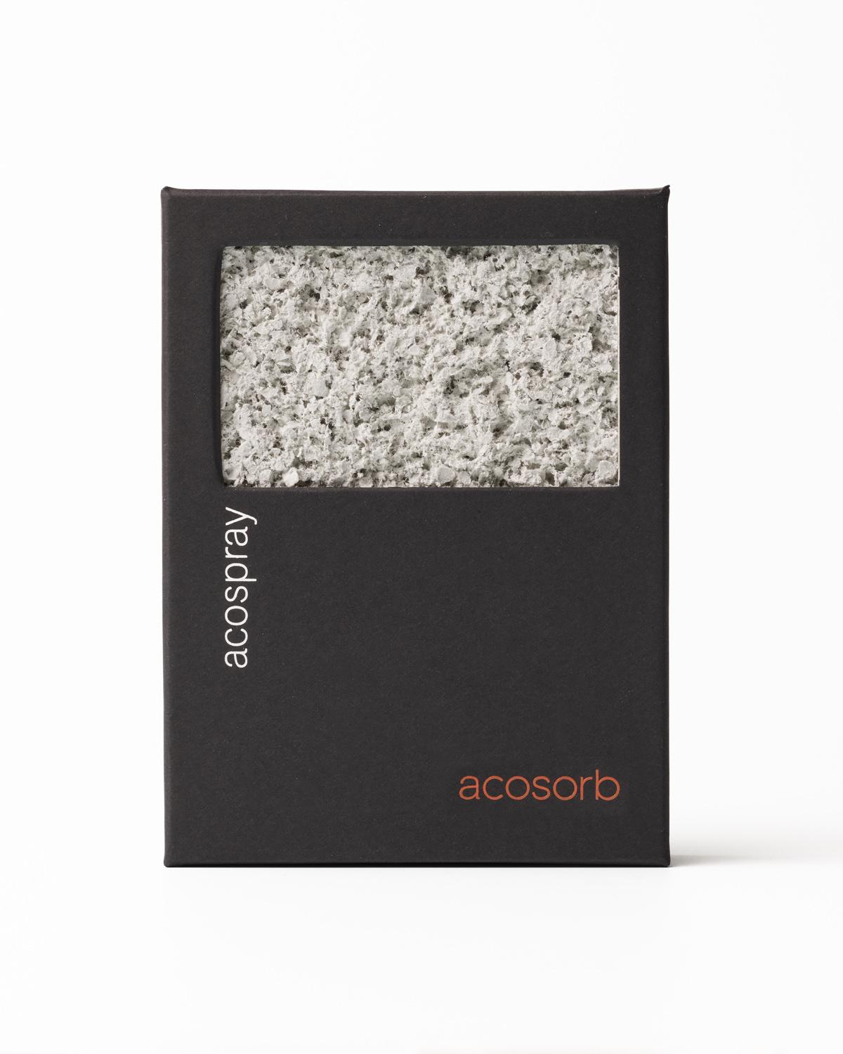 Sample board of Acosorb Acospray DC2 2.0 Ila Grey acoustic spray texture